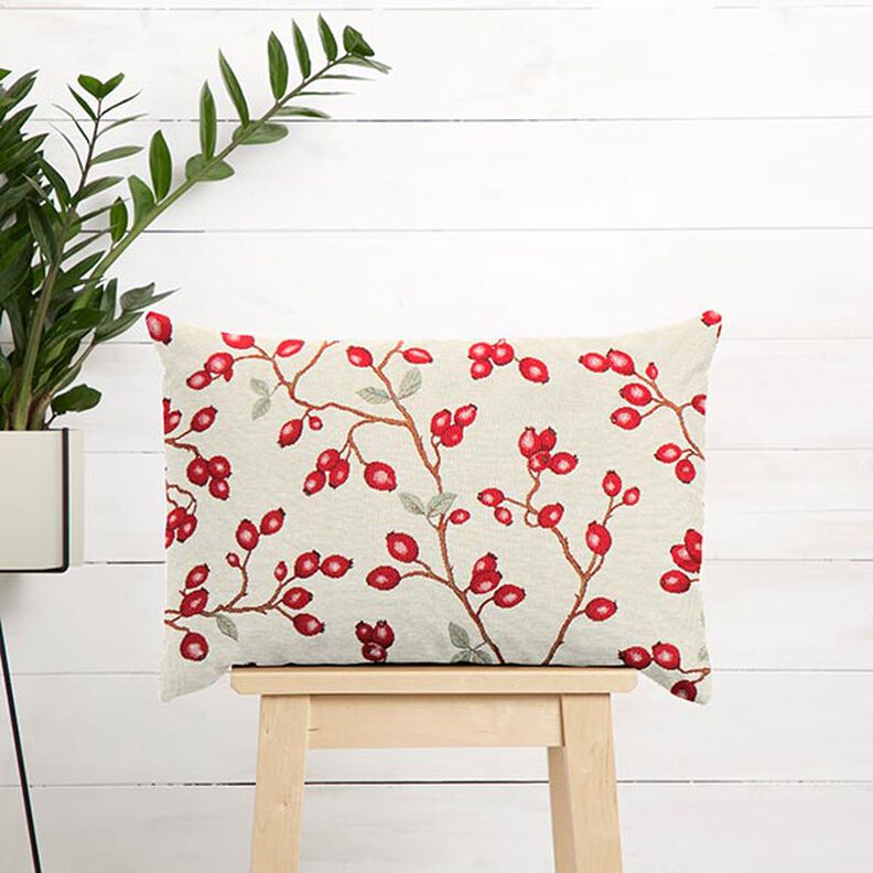 Dekorationsstof Gobelin Hyben – lysebeige/rød,  image number 6