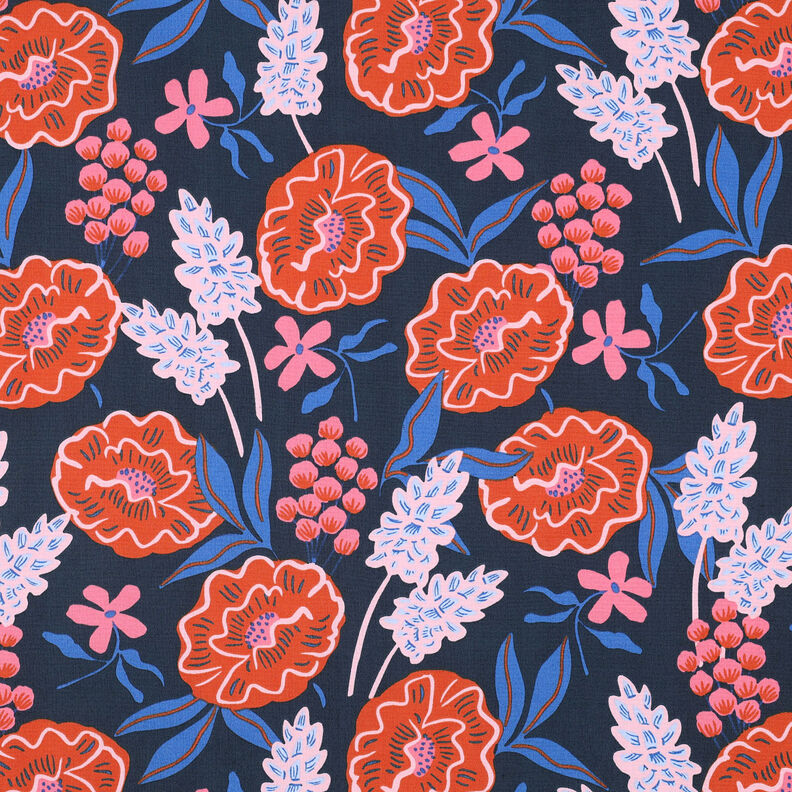 Bomuldspoplin Fresh Flowers | Nerida Hansen – natblå,  image number 1