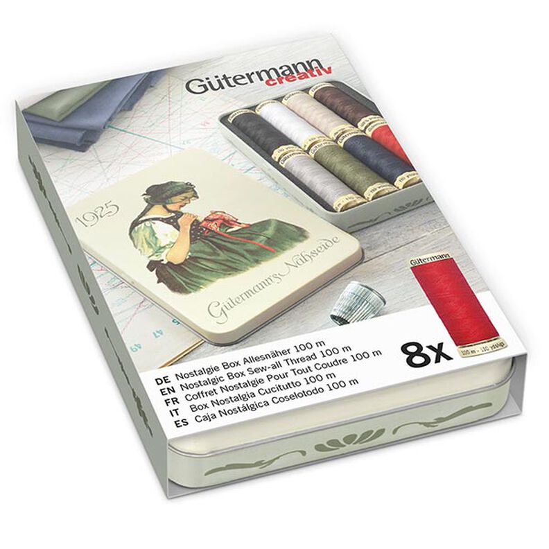 Nostalgi æske 1925 Sytrådssæt universaltråd [ 100m | 8 Styk | 13 x 9 x 2 cm ] | Gütermann creativ,  image number 5
