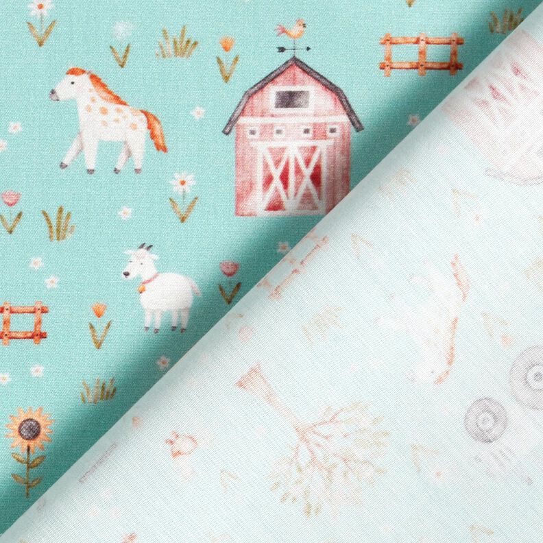 Bomuldspoplin sød bondegård – eukalyptus/ferskenorange,  image number 4