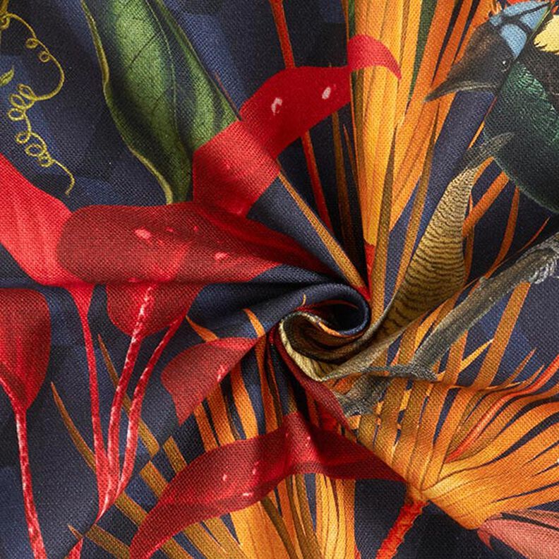 Dekorationsstof Halvpanama Digitaltryk Exotik – mørkegrøn,  image number 3