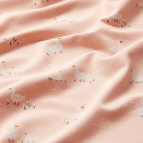 Bomuldsjersey Gæs og blomster – rosé, 