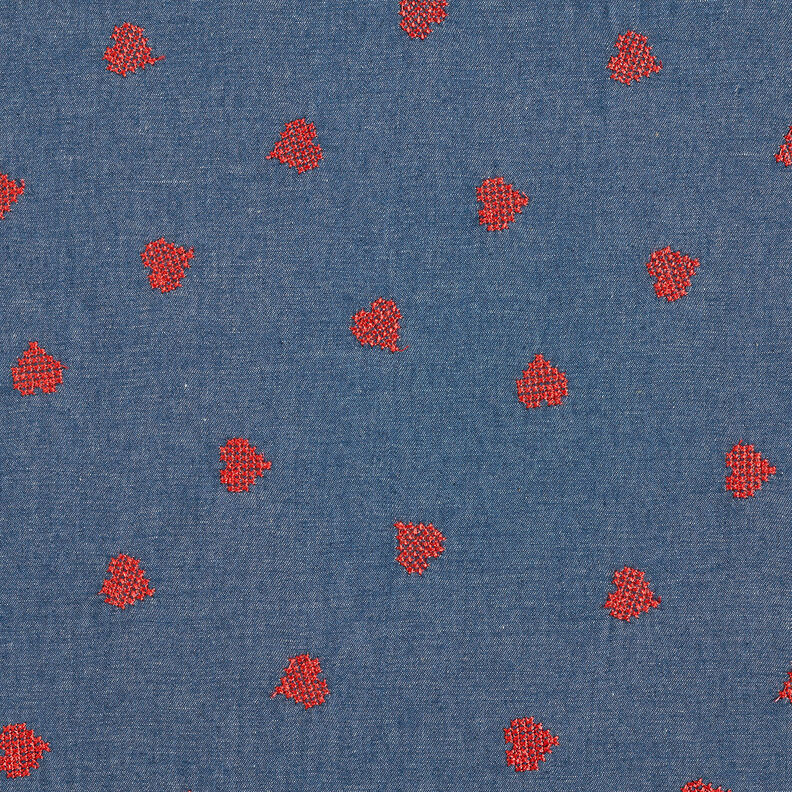 Chambray Korssting hjerter – jeansblå,  image number 1