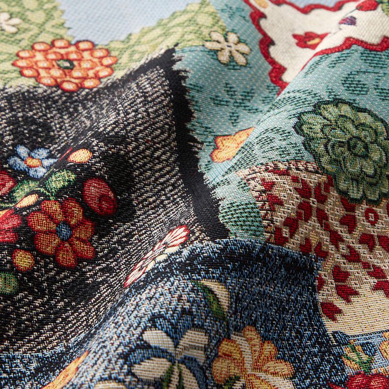 Dekorationsstof Gobelin jeans-patchwork – lysebeige/jeansblå,  image number 2
