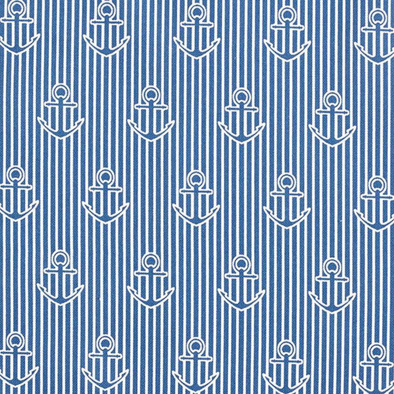 Dekorationsstof Halvpanama anker – havblå/hvid,  image number 1