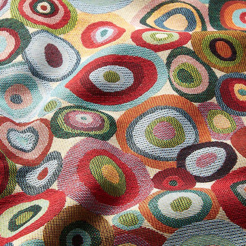Dekorationsstof Gobelin farverige cirkler – lysebeige/karminrød,  image number 2