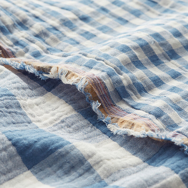 Musselin/Dobbelt-Crincle stof Ternet mønster stort og småt Doubleface – uldhvid/jeansblå,  image number 2