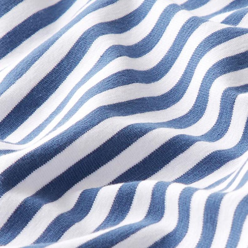 Bomuldsjersey smalle Striber – jeansblå/hvid,  image number 2