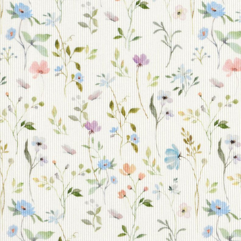 Rib-jersey akvarel blomstereng – elfenben,  image number 1