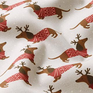 Dekorationsstof Halvpanama Julegravhund – tågegrå, 