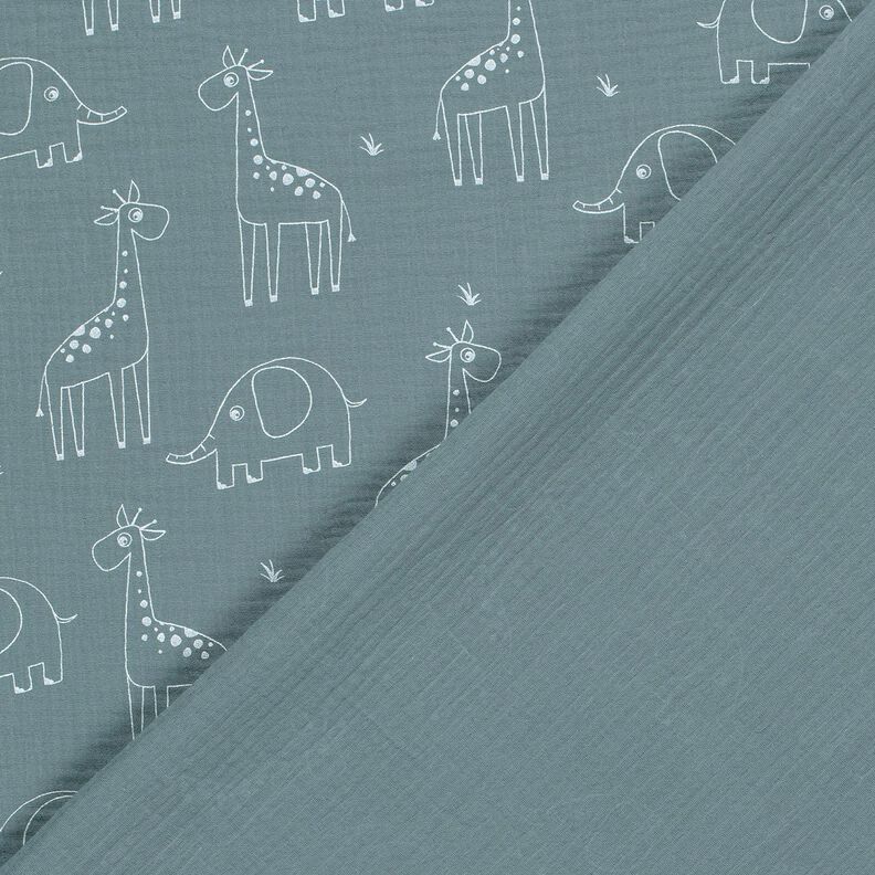 Musselin/Dobbelt-Crincle stof store giraffer og elefanter – dueblå,  image number 4