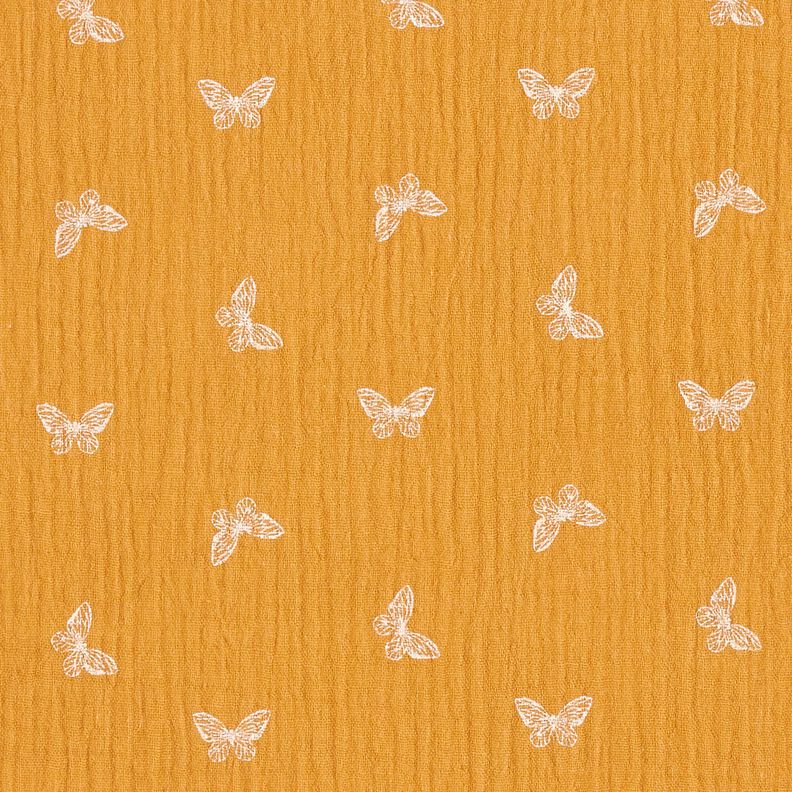 Musselin/Dobbelt-Crincle stof fine sommerfugle – karrygul,  image number 1