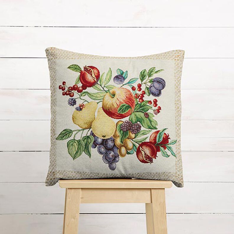 Dekorativt panelstof Gobelin farverige frugter – lysebeige/karminrød,  image number 5