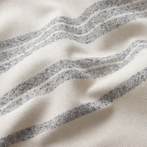 Dekorationsstof Halvpanama vævede striber – stålblå/natur, 