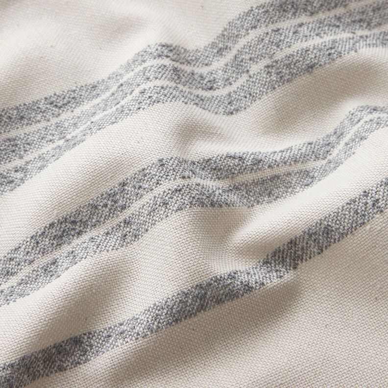 Dekorationsstof Halvpanama vævede striber – stålblå/natur,  image number 2