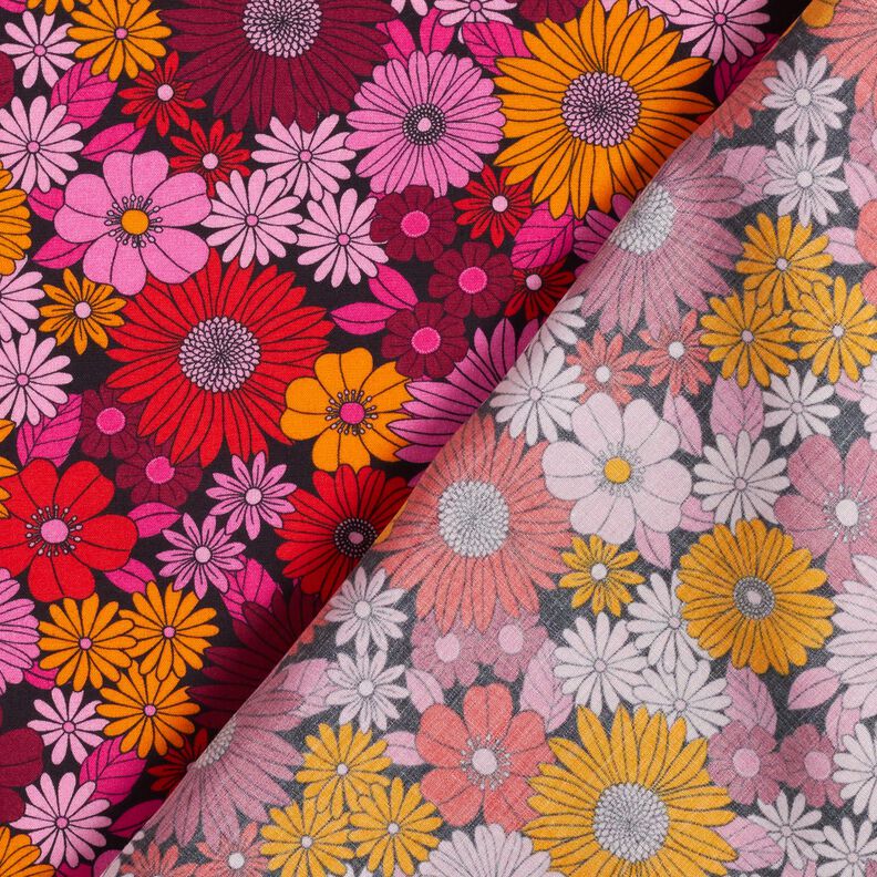 Viskosestof Sommerblomster – ildrød/sort,  image number 4