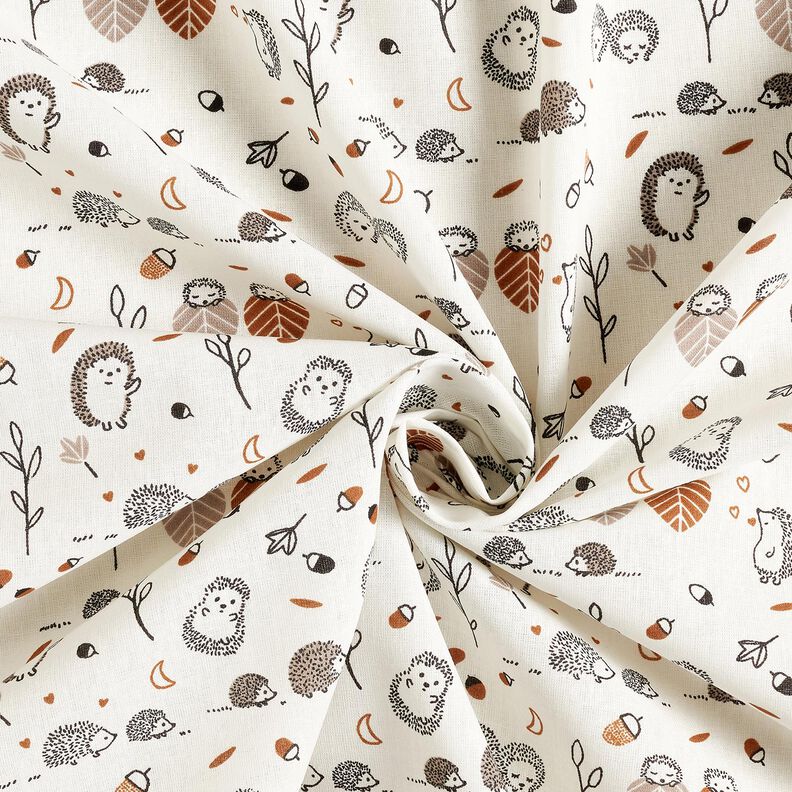 Bomuldspoplin Pindsvin på farten – uldhvid,  image number 3