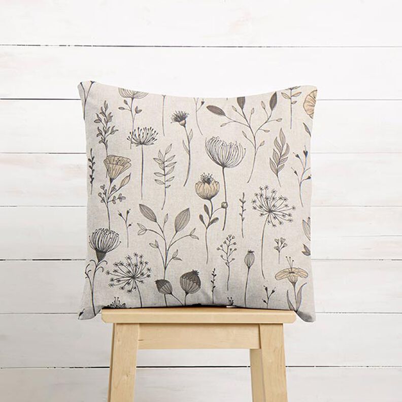 Dekorationsstof Halvpanama blomstertegning – natur/mørkebrun,  image number 8