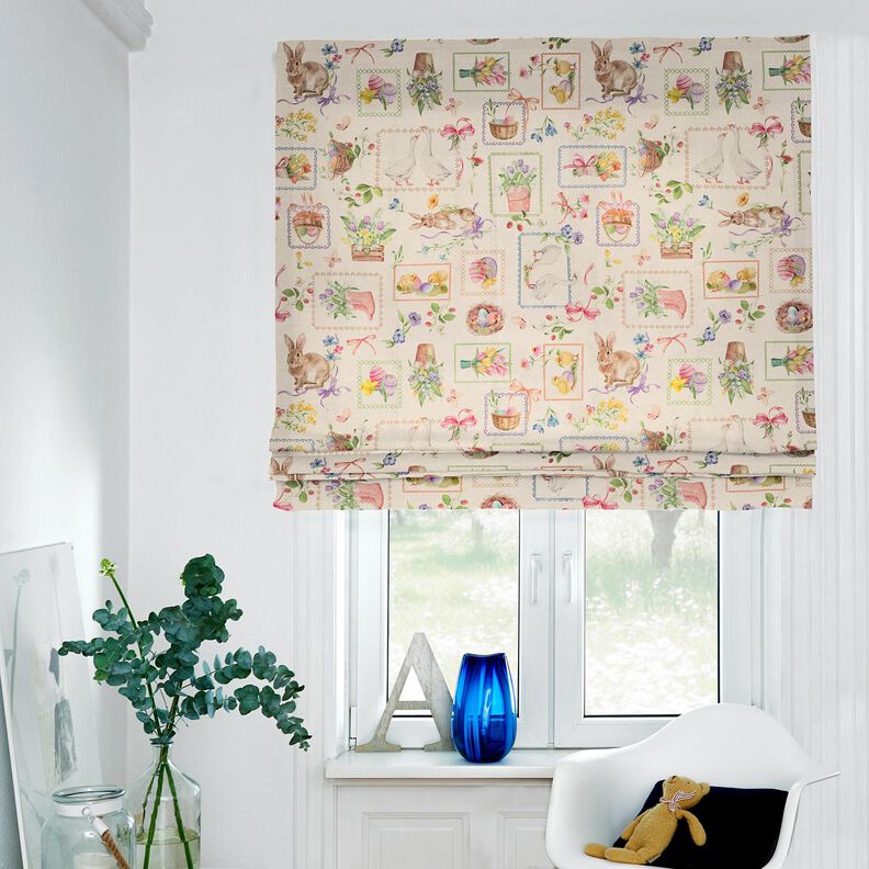 Dekorationsstof Halvpanama Påskecollage – natur/rosa,  image number 6