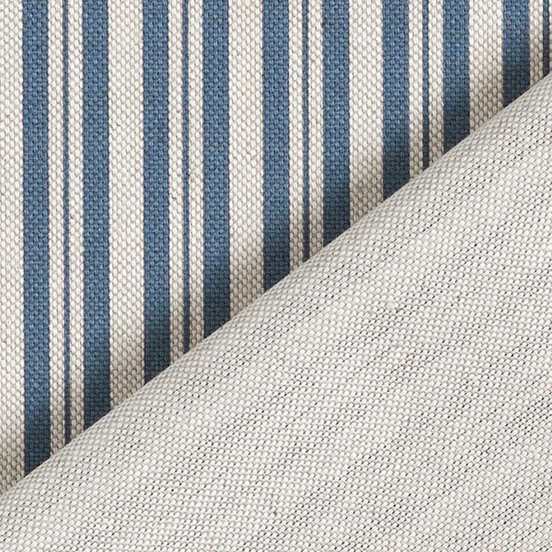 Dekorationsstof Halvpanama fine striber – jeansblå/natur,  image number 4