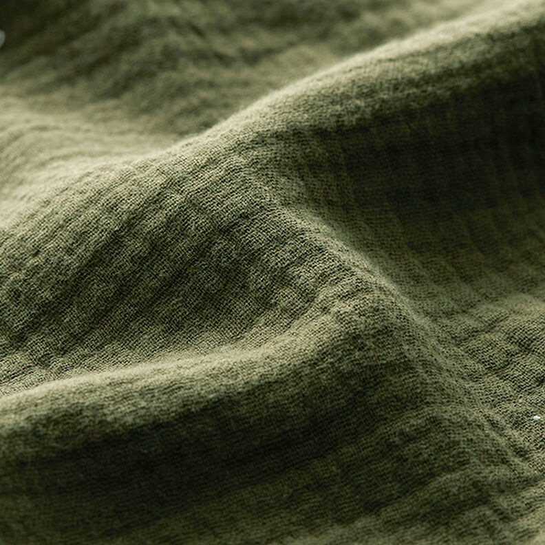 Musselin/Dobbelt-Crincle stof – olivengrøn,  image number 5
