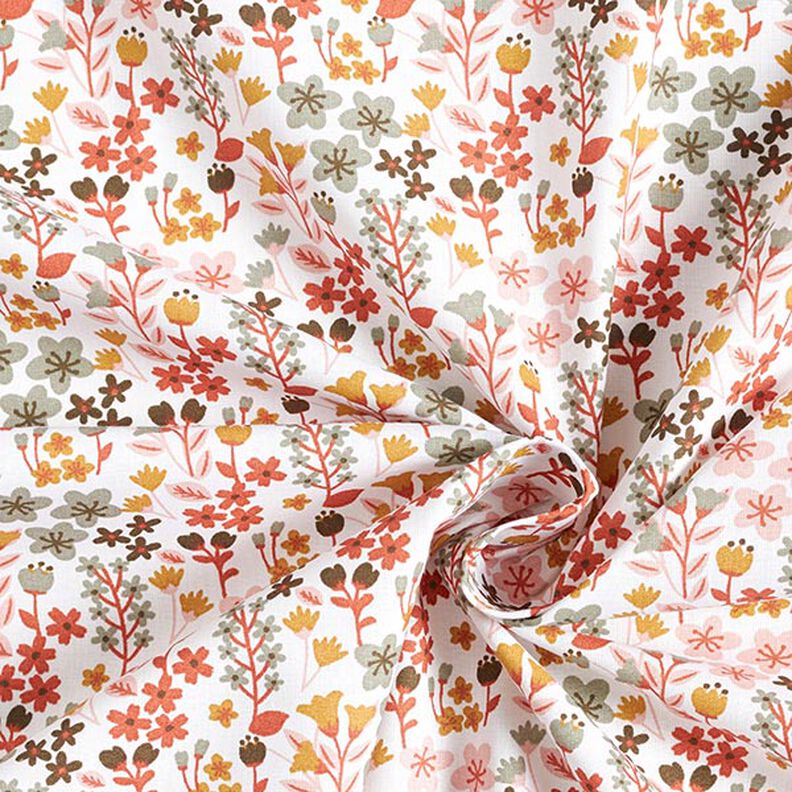 Bomuldsstof Cretonne fine blomster – orange/hvid,  image number 3