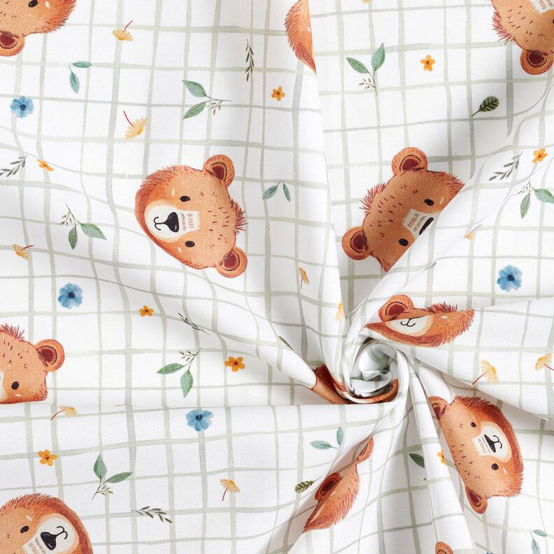 Bomuldspoplin Bamser med ternmønster Digitaltryk – hvid/reed,  image number 3