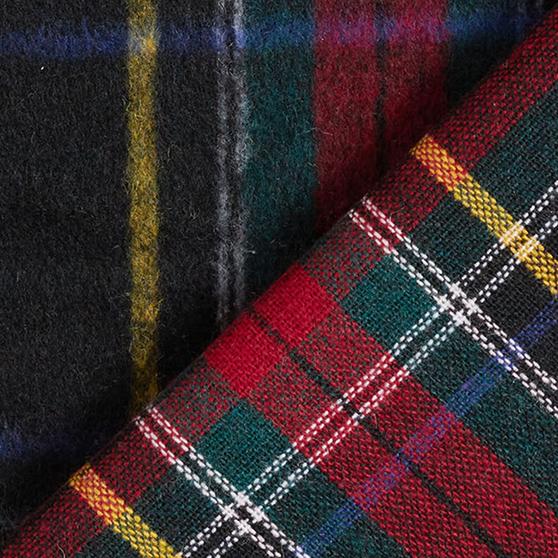 Frakkestof blanding af ny uld skotskternet – sort/rød,  image number 4