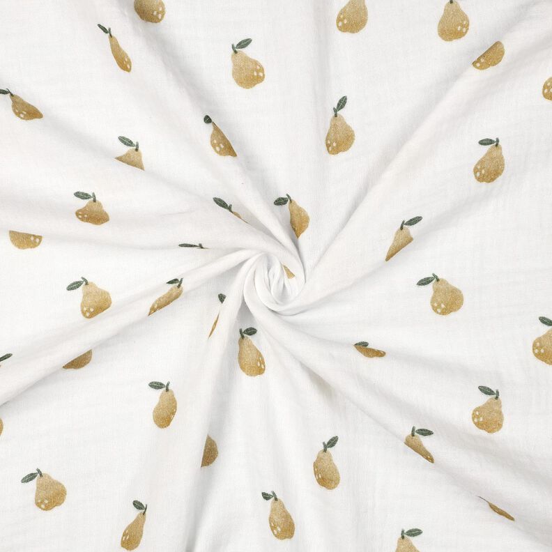 Musselin/Dobbelt-Crincle stof Pære Digitaltryk | Poppy Fabrics – hvid/guloliven,  image number 3