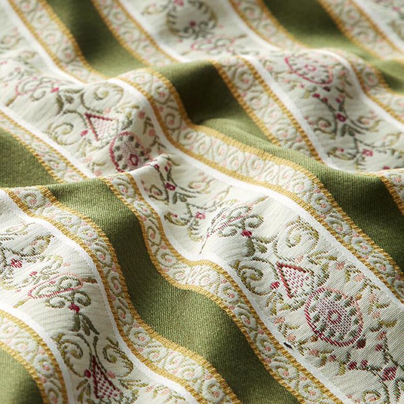 M&oslash;belstof Jacquard Biedermeier Striber &ndash; creme/olivengr&oslash;n,  image number 2