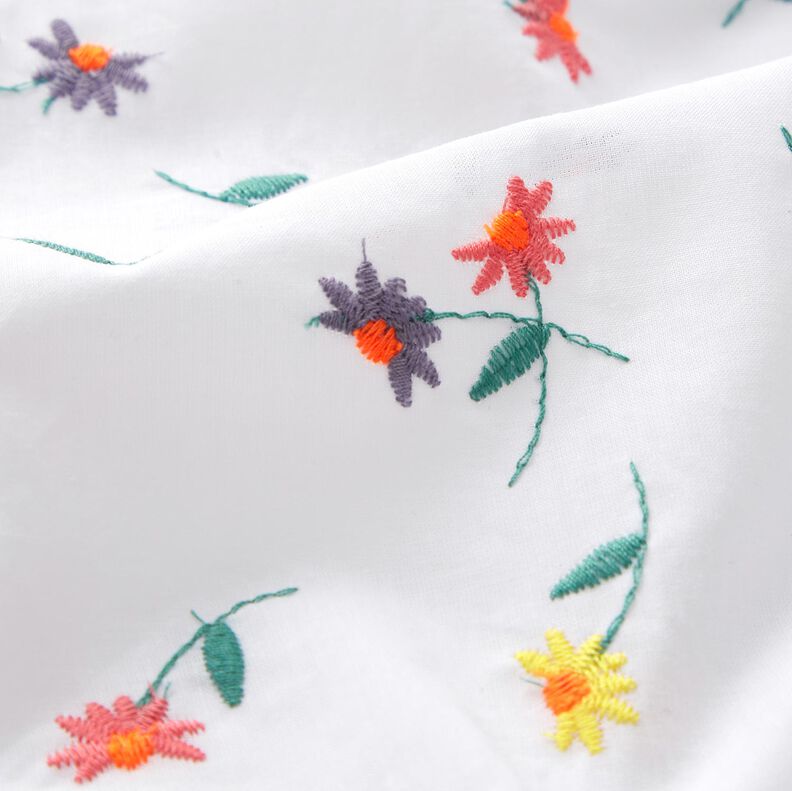 Fin bomuldsbatist broderede små blomster | Poppy Fabrics – hvid/neonorange,  image number 5