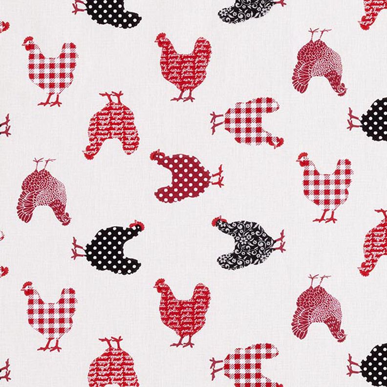 Bomuldsstof Cretonne Høns – uldhvid/chili,  image number 1