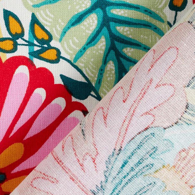 Bomuldsstof Cretonne imponerende blomster – hvid/ildrød,  image number 4