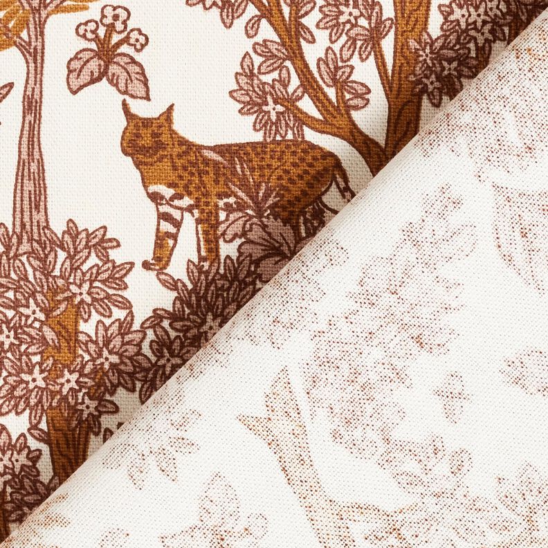 Dekorationsstof Halvpanama dyr i skoven – hvid/karamel,  image number 4
