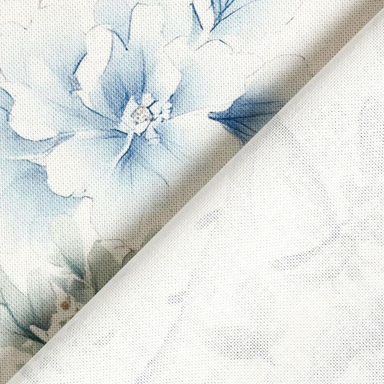 Dekorationsstof Halvpanama malede grene – hvid/blågrå,  image number 4