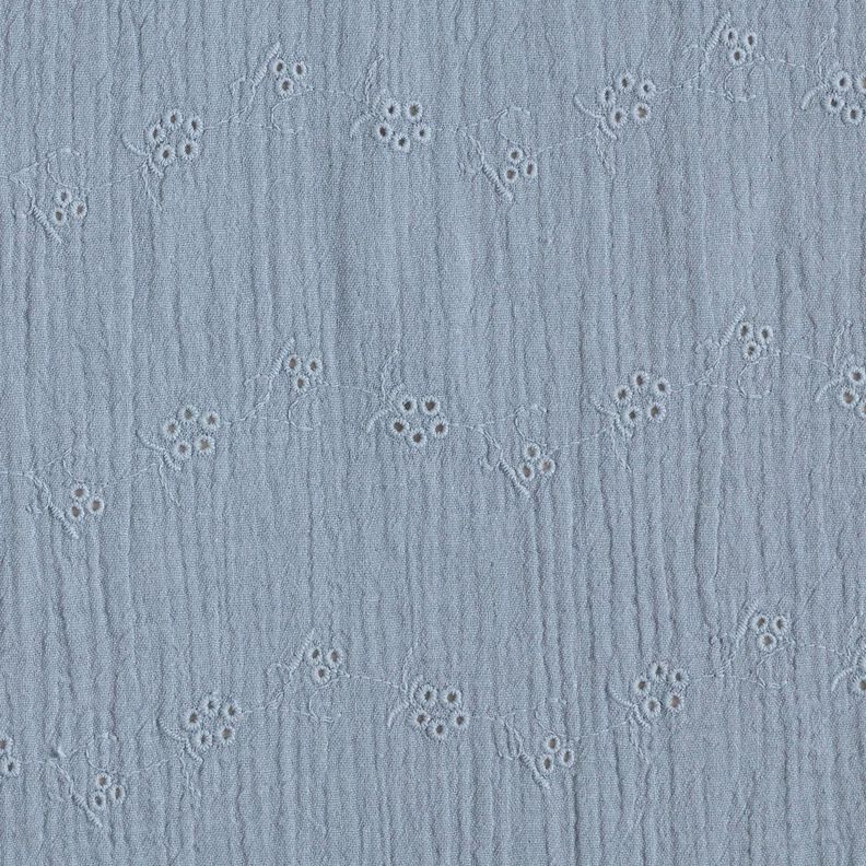 Musselin/Dobbelt-Crincle stof Hulbroderi Blomsterranker – blågrå,  image number 1