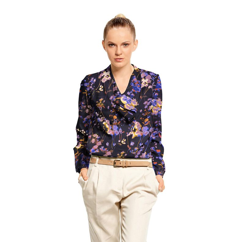 Viskosestof cupro akvarelblomster – sort/blålilla,  image number 5