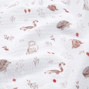 Musselin/Dobbelt-Crincle stof Dyr på skovlysningen – hvid, 