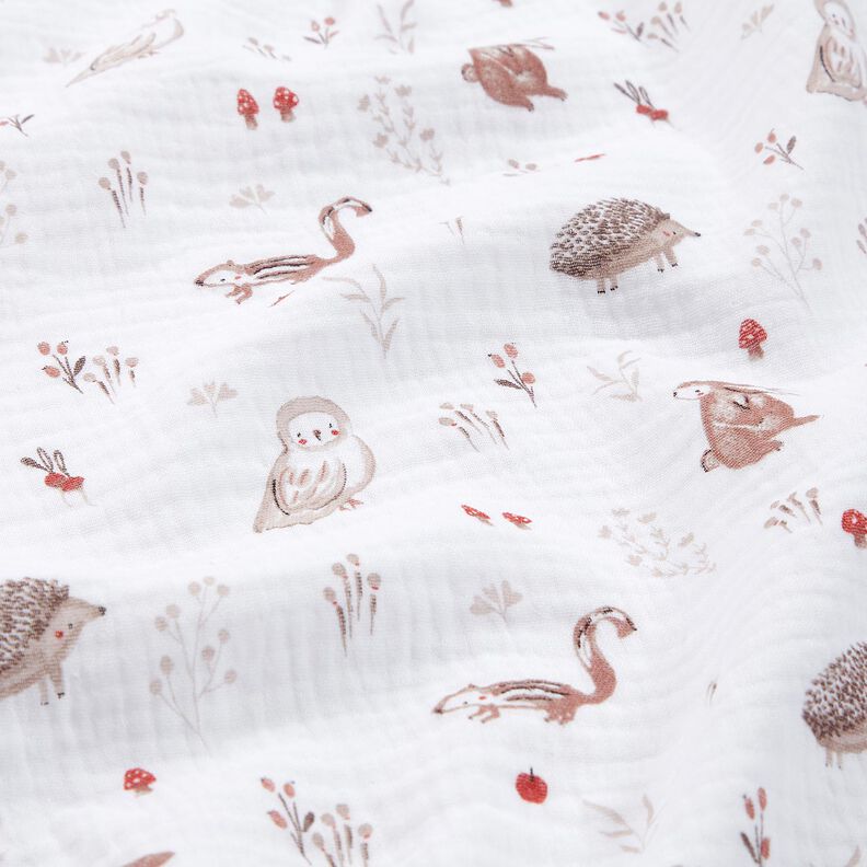 Musselin/Dobbelt-Crincle stof Dyr på skovlysningen – hvid,  image number 2