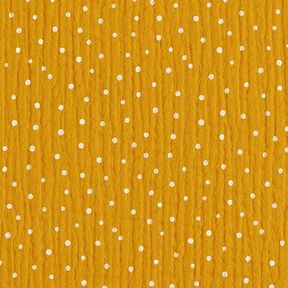 Musselin/Dobbelt-Crincle stof sm&aring; prikker &ndash; karrygul/hvid, 