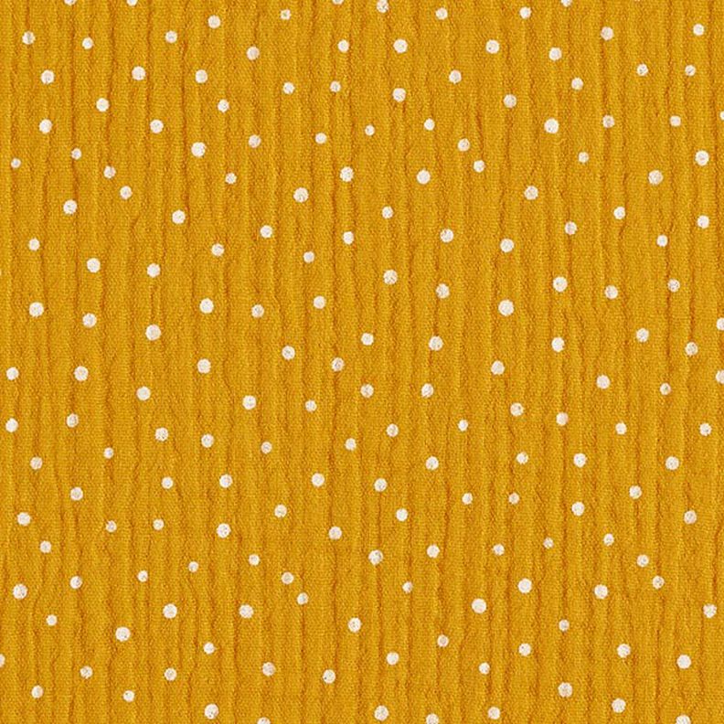 Musselin/Dobbelt-Crincle stof små prikker – karrygul/hvid,  image number 1