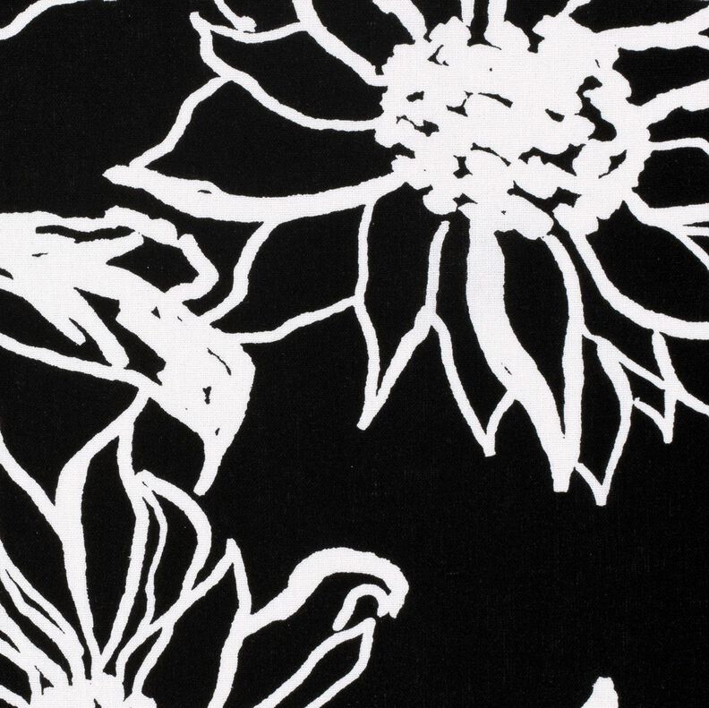 Viskose-hør-miks Abstrakte solsikker – sort/hvid,  image number 5