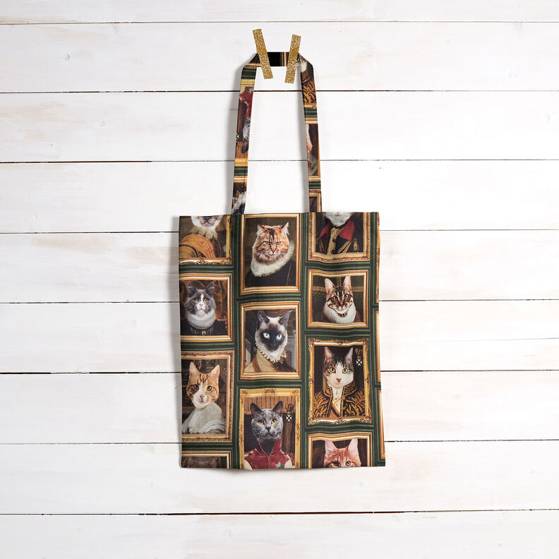 Dekorationsstof Halvpanama katteportr&aelig;tter &ndash; m&oslash;rkegr&oslash;n/guld,  image number 9