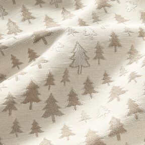 Dekorationsstof Jacquard glitrende grantræer – beige/sølv, 