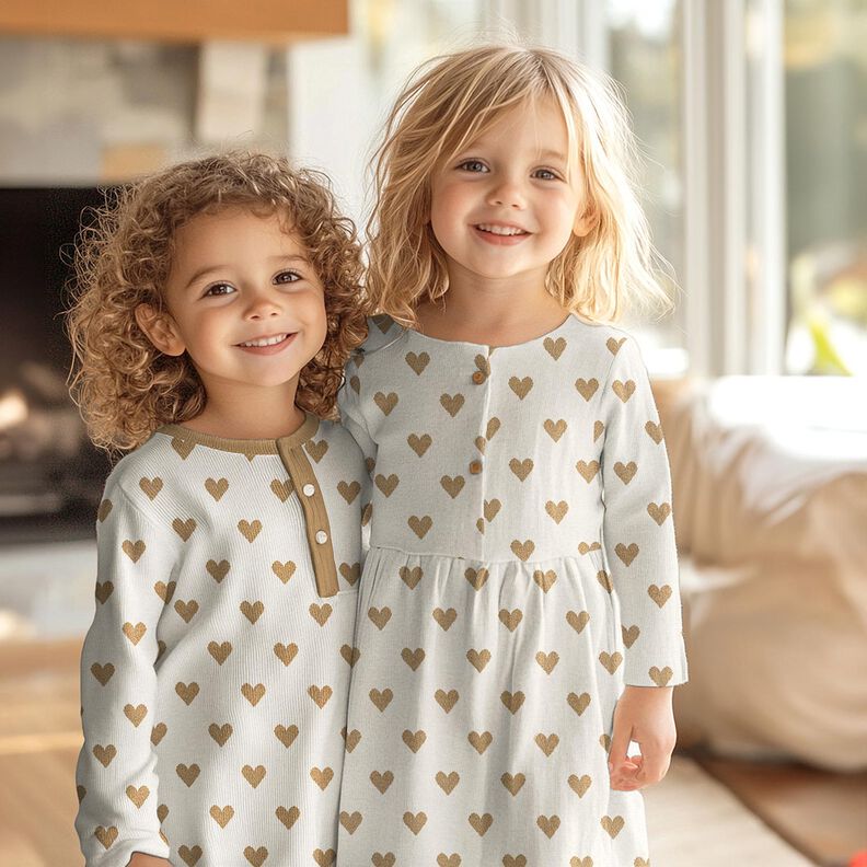 Jacquard jersey glitter-hjerter | Poppy Fabrics &ndash; natur/gold metallic,  image number 5