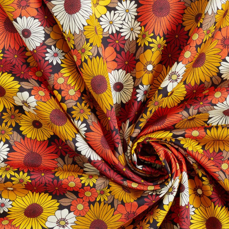 Viskosestof Sommerblomster – solgul/sort,  image number 3