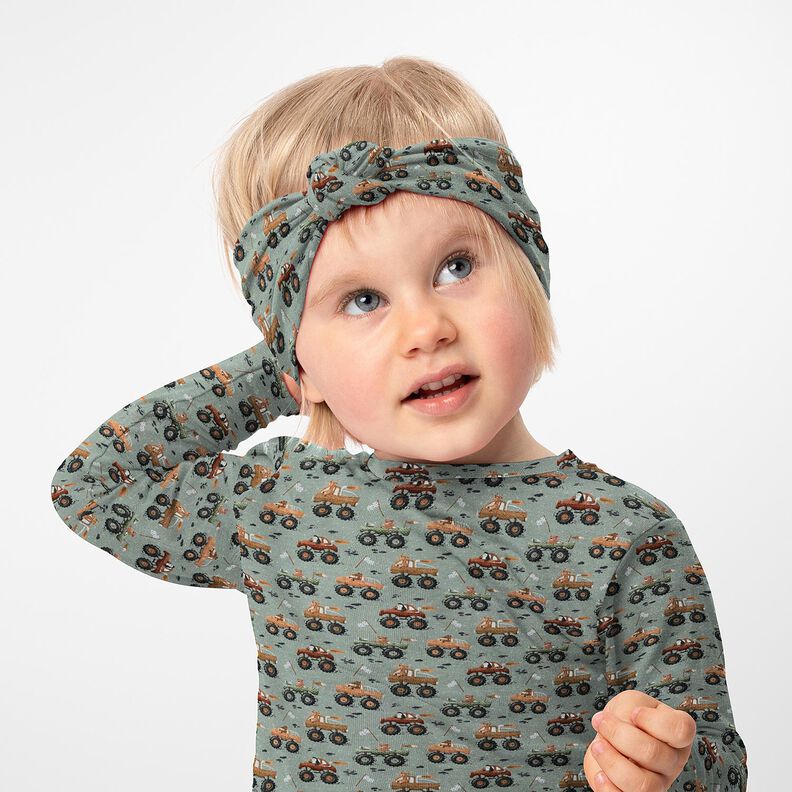 Bomuldsjersey dyr i monstertrucks Digitaltryk – elefantgrå,  image number 5