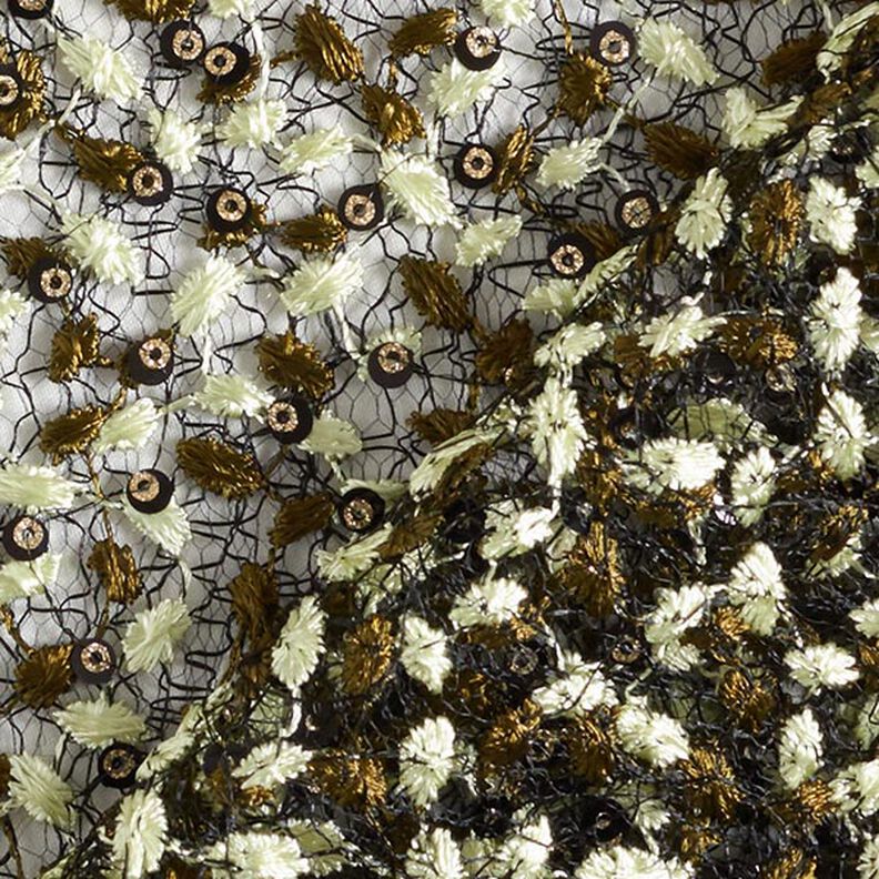 Blondestof blomsterranker og pailletter – sort/olivengrøn,  image number 4