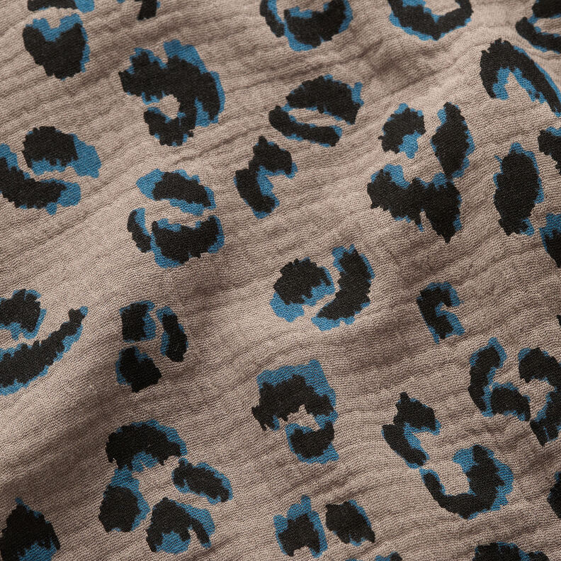 Musselin/Dobbelt-Crincle stof Leo – taupe/petrol,  image number 2