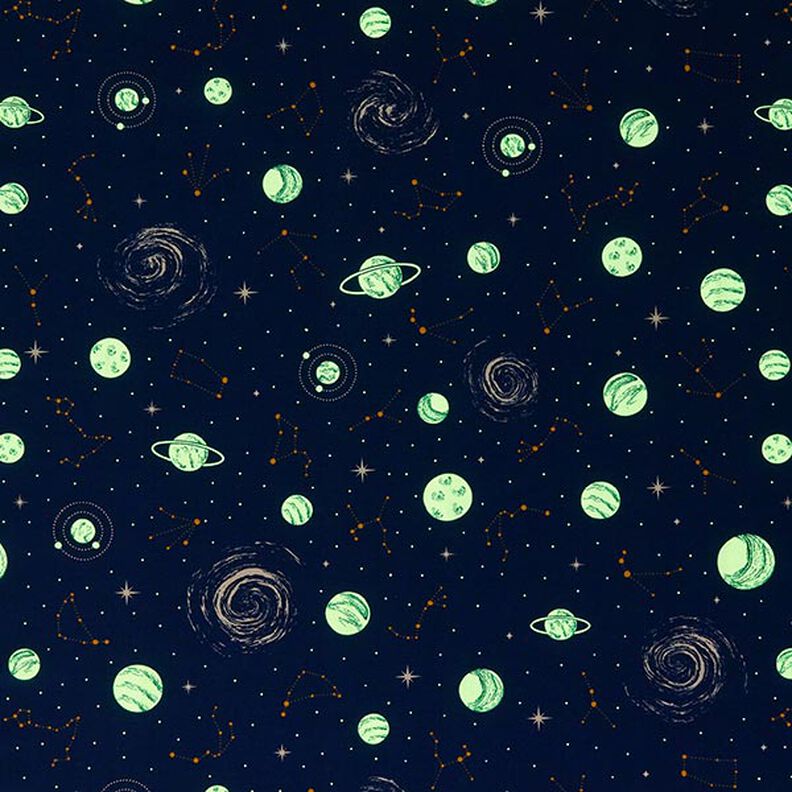 Dekorationsstof Glow in the Dark stjernebilleder – marineblå/lysegul,  image number 13
